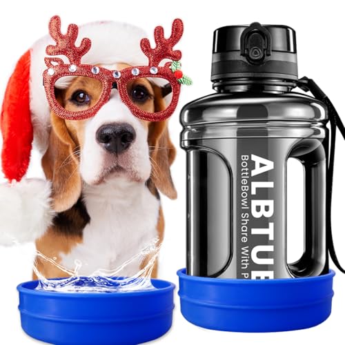 Hunde-Wasserflasche und Reise-Wassernapf, großes Fassungsvermögen, 1,4 l, tragbarer Hunde-Wasserspender für Wandern, Jagd, Camping, Spazierengehen, Strand, Hundepark (blau) von ALBTUB