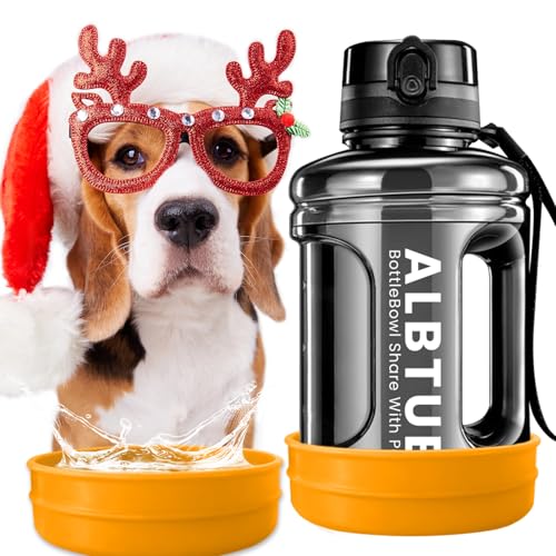 Hunde-Wasserflasche und Reise-Wassernapf, großes Fassungsvermögen, 1,4 l, tragbarer Hunde-Wasserspender für Wandern, Jagd, Camping, Spazierengehen, Strand, Hundepark (gelb) von ALBTUB