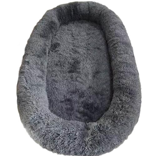 ALEEIK Rundes Hundebett in menschlicher Form, Plüsch, rund, Hundebett, warm im Winter, Schwamm-Hundematte, Haustiermatratze (dunkelgrau, 165 cm) von ALEEIK