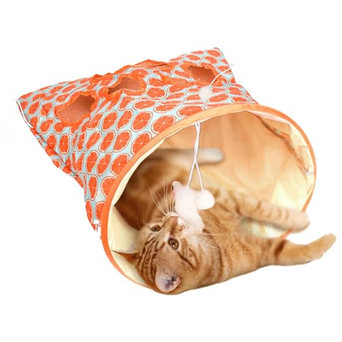 ALEOHALTER Katzentunnelbeutel für Indoor-Katzen, Katzentunnel-Spielzeug mit Plüschball, selbstinteraktives Spielzeug für Katzen, Knisterpapier, faltbare Katzenbohrtasche (Größe: Orange) von ALEOHALTER