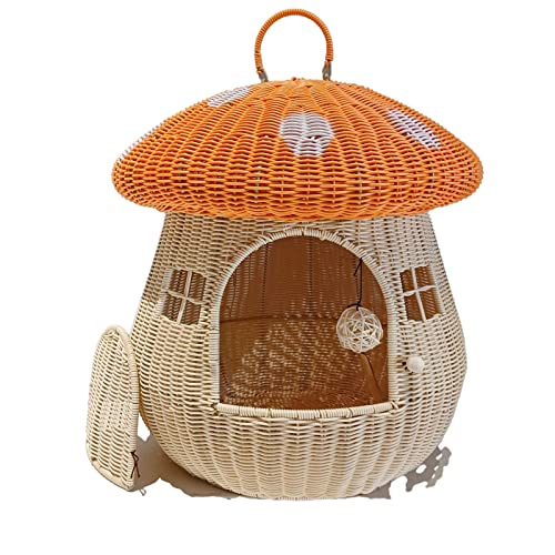 20" handgefertigtes gewebtes Nest zum Schlafen, Haus in Pilzform für drinnen und draußen, inklusive bequemem Baumwollbett (19,7 x 18,9 x 19,7 Zoll, leuchtendes Orange) von ALEjon