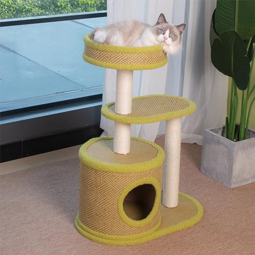 Green Cat Tree Condo: Mehrstöckiger Katzenmöbelturm für Wohnungskatzen, 46/76/122 cm, mit Sisal-Kratzbrett von ALEjon