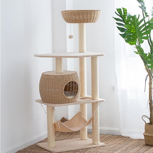 Luxus-Katzenparadies: Mehrstöckiger Kratzbaum mit Kratzbaum aus Sisalseil, gemütlicher Hängematte und interaktivem Spielzeug von ALEjon