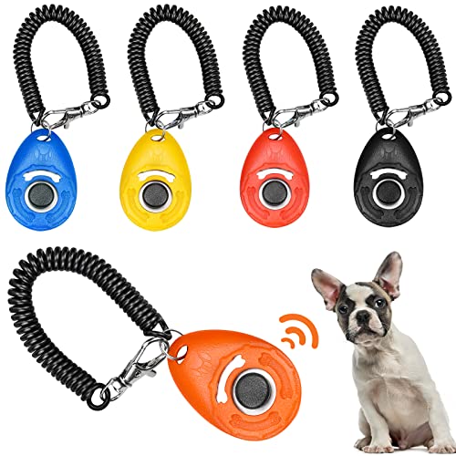 ALFFREUDE Hunde Clicker 5 Stück Haustier Trainings Clicker mit Handschlaufe, Finger Clicker für Clickertraining, Klicker mit Großem Knopf für Hund, Katze, Pferd Erziehung und Training (5 Farben) von ALFFREUDE