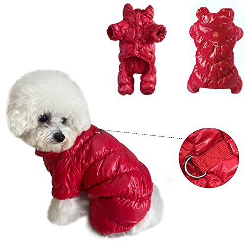 Hund Wintermäntel Hund Schneeanzug Wasserdicht Winddicht Hund Kaltwetter Mäntel für kleine Welpen Hunde Warm Fleece Futter Hundemantel Kleidung Hundepufferjacke Hundebekleidung mit D Ring Rot X-Large von ALILANG