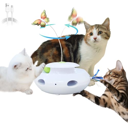 AFP 3-in-1 automatisches, interaktives Katzenspielzeug für Indoor-Katzen, wiederaufladbar, USB, Kätzchen-Spielzeug, Ball, flatternder Schmetterling, Track-Bälle, Maulwurf-Katzenspielzeug, beweglicher von ALL FOR PAWS