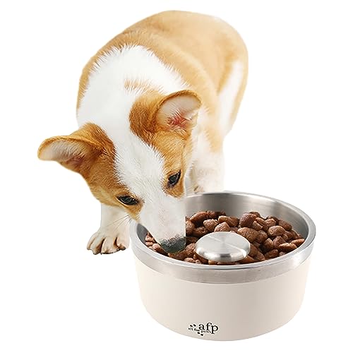 AFP Hundenapf für langsames Fressen, Edelstahl, rutschfest, strapazierfähig, für Hunde und Katzen, 850 ml, Weiß von ALL FOR PAWS