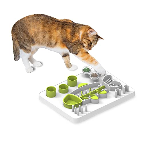 AFP Interaktives Katzenfutter-Labyrinth, geistige Stimulation Katzenpuzzle Spielzeug Langsames Füttern Leckerli-Spender für Indoor-Katzen von ALL FOR PAWS