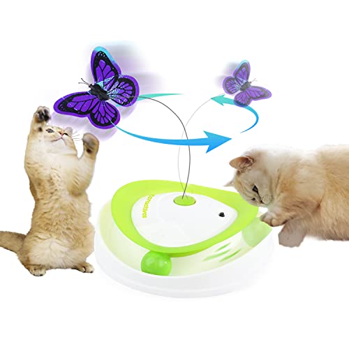 ALL FOR PAWS 2 in 1 Interaktive Katze Schmetterling Flutter Spielzeug mit Rollbällen Automatische Kätzchen Spinner Spielzeug für Indoor Katzen von ALL FOR PAWS