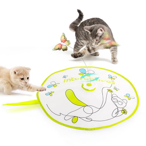 ALL FOR PAWS 2 in 1 Katzenspielzeug Hide-N-Seek Katzenstab-Spielzeug Automatisches Kätzchen Flatterspielzeug mit Schmetterlings-Spinner, Katze Bewegliches Federspielzeug für Indoor-Katzen von ALL FOR PAWS