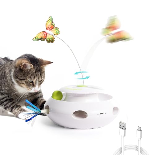 ALL FOR PAWS 3 in 1 Interaktives Katzen-Schmetterling-Flatterspielzeug mit rollenden Bällen, zufälliges Federspielzeug, automatisches Kätzchen-Spinner-Spielzeug für Indoor-Katzen von ALL FOR PAWS