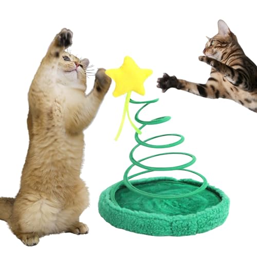 PAWISE Weihnachten Katze Spielzeug, Katze Baum für Indoor Katzen Interaktive Kätzchen Spielzeug mit Plüsch Frühling Spule Weihnachtsbaum Katze Kau Spielzeug von ALL FOR PAWS