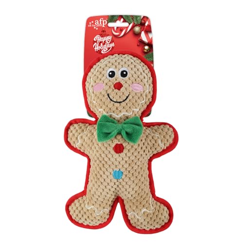 ALL FOR PAWS Holiday Dog Plush Squeaky Toy Chewing Toy for Puppy, Christmas Gingerbread Man von ALL FOR PAWS