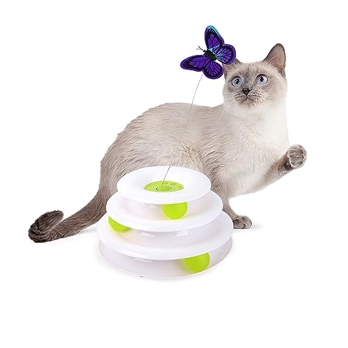 ALL FOR PAWS Interaktive Katzenspielzeug Automatischer Turm von Schmetterling Spielzeug Katze Anreicherung Ball Track Spielzeug Smart Cat Spielzeug mit Timer für Indoor Katzen von ALL FOR PAWS