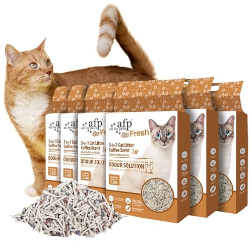 All For Paws Natürliches 5-in-1 gemischtes klumpendes Katzenstreu mit 24/7 Power Geruchskontrolle, 1 Beutel staubfreie Low Tracking Pellet Katzenstreu, Kaffee-Duft, 2,5 kg * 1 Beutel von ALL FOR PAWS