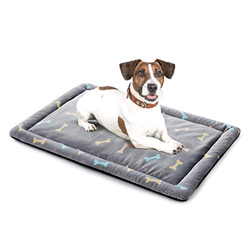 ALLISANDRO Hundematte Hundedecke Waschbar Matte 80x 60cm Hygienisch und rutschfest Eckig Bones Weiche Hundebette mit kuscheligem Plüsch für Hunde & Katzen Grau von ALLISANDRO