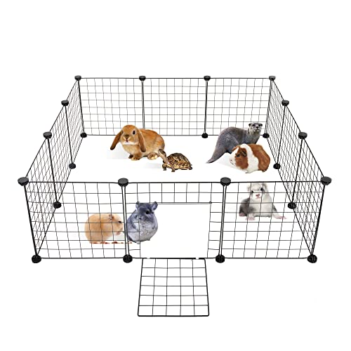 ALLISANDRO Verstellbares Laufgitter DIY Laufstall Welpenauslauf mit Tür für Kleintiere und Meerschweinchen Rabbit Bunny Guinea Pig Playpen schwarz [35x35cm X12 Panels] von ALLISANDRO