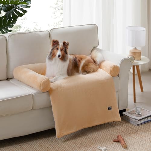 ALLISANDRO Wasserdichtes Hundebett mit abnehmbarem waschbarem Bezug aus Kunstpelz als Möbelschutz für kleine, mittelgroße und große Hunde und Katzen, Hellbraun von ALLISANDRO