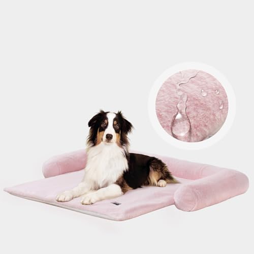 ALLISANDRO Wasserdichtes Hundebett mit abnehmbarem waschbarem Bezug aus Kunstpelz als Möbelschutz für kleine, mittelgroße und große Hunde und Katzen (Groß(72x80x12), Pink von ALLISANDRO