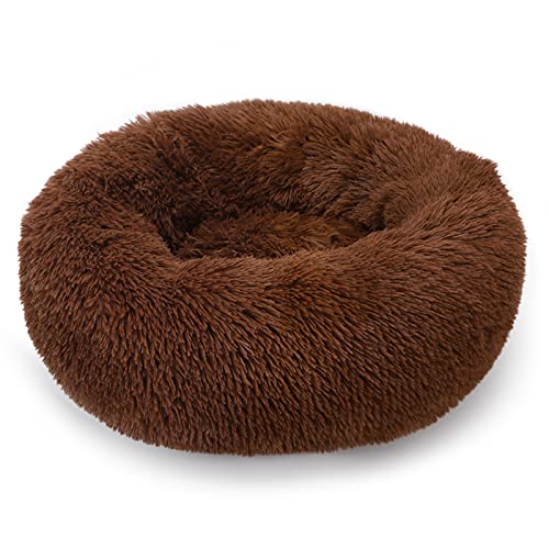 ALLSOPETS Beruhigendes Hundebett für Kleine und Mittelgroße Hunde Waschbares Donut-Katzenbett mit Rutschfester Unterseite Weiches Rundes Plüsch-Hundebett (Dunkelbraun, 70cm) von ALLSOPETS