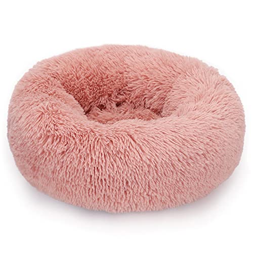 ALLSOPETS Beruhigendes Hundebett für Kleine und Mittelgroße Hunde Waschbares Donut-Katzenbett mit Rutschfester Unterseite Weiches Rundes Plüsch-Hundebett (Kirschrosa, 60cm) von ALLSOPETS