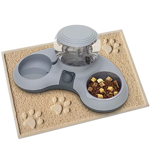 ALLSOPETS Doppelnapf Katzen 2 in 1 Futternapf Katzen Katzenfutternäpfe mit Automatischem Wasserspender Abnehmbare Futternapf für Kleine Hunde Katzen Kätzchen Welpen Hasen Grau B von ALLSOPETS