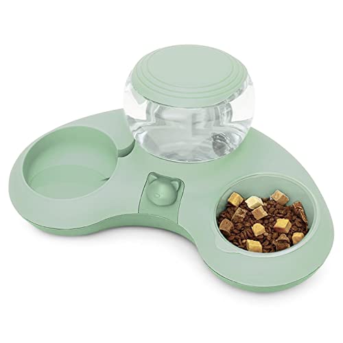 ALLSOPETS Doppelnapf Katzen 2 in 1 Futternapf Katzen Katzenfutternäpfe mit Automatischem Wasserspender Abnehmbare Futternapf für Kleine Hunde Katzen Kätzchen Welpen Hasen Grün A von ALLSOPETS