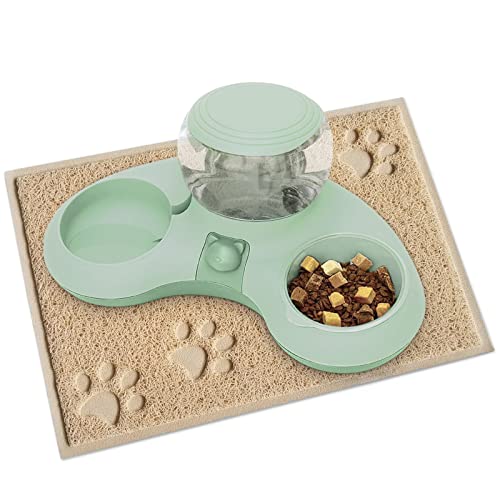 ALLSOPETS Doppelnapf Katzen 2 in 1 Futternapf Katzen Katzenfutternäpfe mit Automatischem Wasserspender Abnehmbare Futternapf für Kleine Hunde Katzen Kätzchen Welpen Hasen Grün B von ALLSOPETS