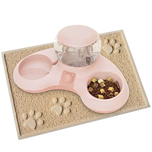 ALLSOPETS Doppelnapf Katzen 2 in 1 Futternapf Katzen Katzenfutternäpfe mit Automatischem Wasserspender Abnehmbare Futternapf für Kleine Hunde Katzen Kätzchen Welpen Hasen Rosa B von ALLSOPETS