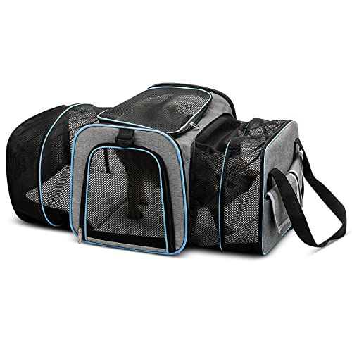 ALLSOPETS Erweiterbar Tragetasche für Katzen Hunde Faltbare Hund Katze Tragetaschen Tragbar Haustier Transportbox Haustiertasche für Reisen Wandern Camping Grau A von ALLSOPETS