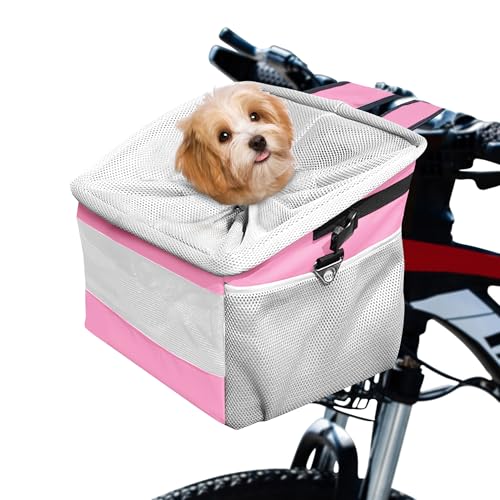 ALLSOPETS Fahrradkorb für Hunde Universeller Atmungsaktiver und Multifunktionaler Hunde und Katzenkorb für Fahrräder Sicherer und Einfacher Transport Hundetragetasche Rosa von ALLSOPETS