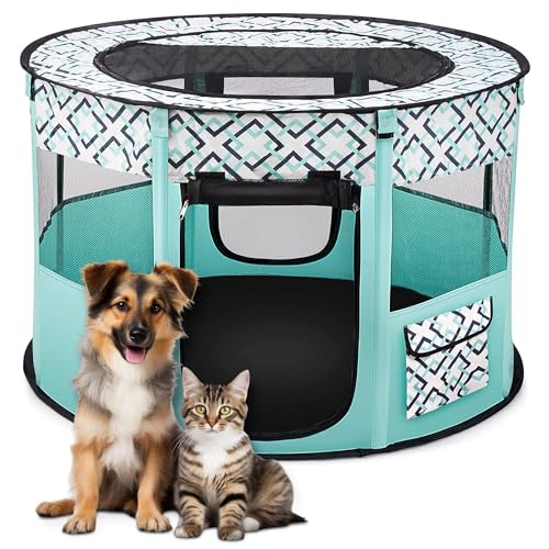 ALLSOPETS Faltbarer Haustierstall Tragbarer Katzen Laufstall Hunde Zelt Hundekäfig für Hund Welpe Freigehege Hundebox Kaninchen Zwinger mit Tragbar Handtasche (Grün, XL) von ALLSOPETS