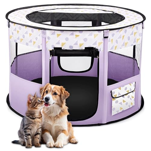 ALLSOPETS Faltbarer Haustierstall Tragbarer Katzen Laufstall Hunde Zelt Hundekäfig für Hund Welpe Freigehege Hundebox Kaninchen Zwinger mit Tragbar Handtasche (Lila, XL) von ALLSOPETS