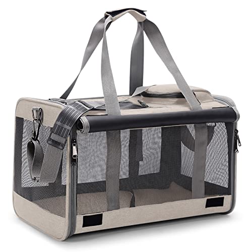 ALLSOPETS Faltbare Hundetragetasche Katzentragetasche Haustiertragetasche Atmungsaktiv Hundetasche Transportbox Schultertaschen für Reisen Wandern Camping Beige von ALLSOPETS