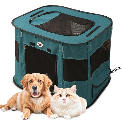 ALLSOPETS Faltbarer Haustierstall Tragbarer Katzen Laufstall Hunde Zelt Hundekäfig für Hund Welpe Freigehege Hundebox Kaninchen Zwinger mit Tragbar Handtasche (Edelsteinblau, M) von ALLSOPETS