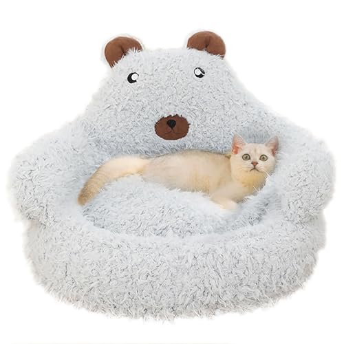 ALLSOPETS Gemütliches Hundebett Alpaka Haustierbett für Katzen und kleine Hunde mit abnehmbarem Plüschkissen und rutschfestem Boden süßes Katzenbett mit ergonomischem hohen Rücken (Grau, L) von ALLSOPETS