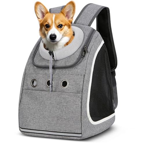 ALLSOPETS Haustier Hunde Rucksäcke Tragbar Transport Rucksack Reisen Tragetasche für Haustiere Reisen Atmungsaktive Tagesrucksack für Große Katzen Kleine Hunde (Hellgrau) von ALLSOPETS