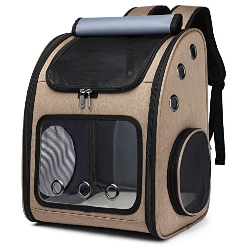 ALLSOPETS Haustier Rucksack für Hunde Faltbar Reiserucksack Katzenrucksack Atmungsaktiver Geräumiger Hunderucksack mit Weicher Matratze für Reisen Camping Wandern Khaki von ALLSOPETS