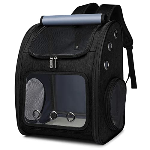 ALLSOPETS Haustier Rucksack für Hunde Faltbar Reiserucksack Katzenrucksack Atmungsaktiver Geräumiger Hunderucksack mit Weicher Matratze für Reisen Camping Wandern Schwarz von ALLSOPETS