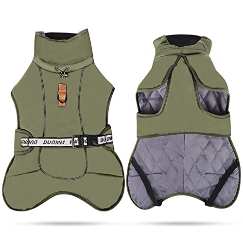 ALLSOPETS Hund Wintermantel Reflektierend Warme Hundejacke für Mittelgroße Große Hunde Winddichte Winterjacke mit Verstellbarem Bauchgurt und D-Ring für Leinenbefestigung (Armeegrün, 2XL) von ALLSOPETS