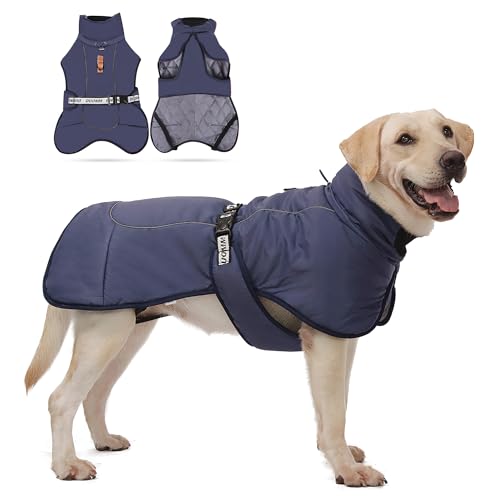 ALLSOPETS Hund Wintermantel Reflektierend Warme Hundejacke für Mittelgroße Große Hunde Winddichte Winterjacke mit Verstellbarem Bauchgurt und D-Ring für Leinenbefestigung (Marineblau, 2XL) von ALLSOPETS