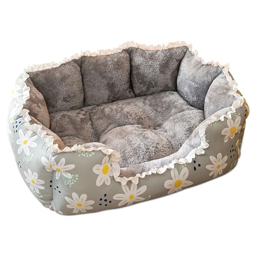 ALLSOPETS Hundebett Rundes Katzenbett Haustierbett für kleine/mittelgroße/große Hunde Katzen Welpen mit Abnehmbarem Waschbarem Bezug und Rutschfester Unterseite Warm und Gemütlich (Grau,M) von ALLSOPETS