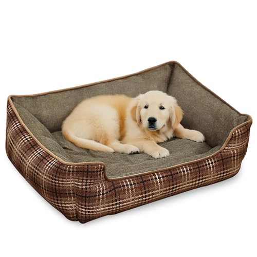 ALLSOPETS Hundebett für Große Hunde Plüsch-Haustierbett mit Erhöhten Seiten rutschfeste Unterseite Warmes und Gemütliches Katzenbett für den Winter Ideal für Kleine bis Große Hunde (Braun A, XXL) von ALLSOPETS