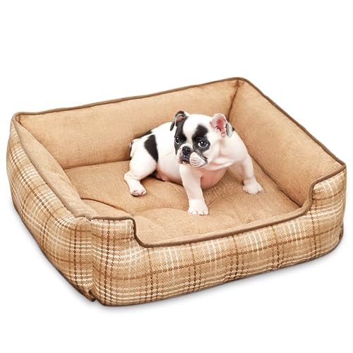 ALLSOPETS Hundebett für Große Hunde Plüsch-Haustierbett mit Erhöhten Seiten rutschfeste Unterseite Warmes und Gemütliches Katzenbett für den Winter Ideal für Kleine bis Große Hunde (Khaki, XXL) von ALLSOPETS