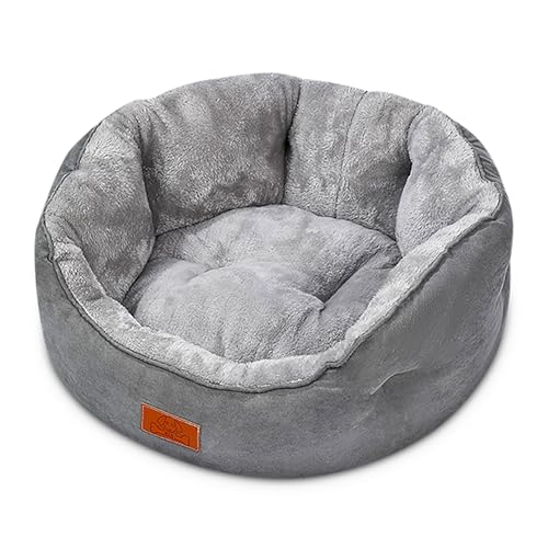 ALLSOPETS Hundebetten für kleine/mittelgroße/große Hunde Runde Katzenbetten für Hauskatzen Waschbares Haustierbett für Welpen und Kätzchen mit Wendbarem Abnehmbarem Kissen (Grau,L) von ALLSOPETS