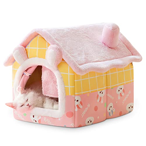 ALLSOPETS Hundehütte Indoor Faltbares Katzenhöhlenbett Warmes und Gemütliches Hundebett mit Abnehmbarem Kissen Bequemes Haustierbett für Hunde Katzen Welpen Kätzchen (Rosa, M) von ALLSOPETS