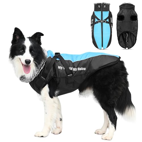 ALLSOPETS Warmer Hundemantel Wasserdichter Hundejacke für Hunde mit Reflektierenden Streifen Stilvolle Winterweste für Kaltes Wetter Bequemer Schneemantel (Himmelblau, 3XL) von ALLSOPETS