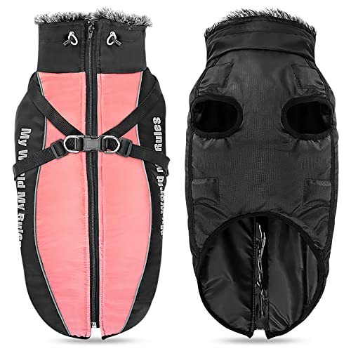 ALLSOPETS Warmer Hundemantel Wasserdichter Hundejacke für Hunde mit Reflektierenden Streifen Stilvolle Winterweste für Kaltes Wetter Bequemer Schneemantel (Grapefruitrot, 2XL) von ALLSOPETS