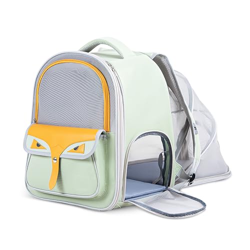 ALLSOPETS Hunderucksack Erweiterbarer Faltbar Katzentrage Rucksack mit Atmungsaktivem Netzgewebe Haustier Tragerucksack für Katzen kleine Hunde Welpen Ideal für Reisen Wandern Camping Grün von ALLSOPETS