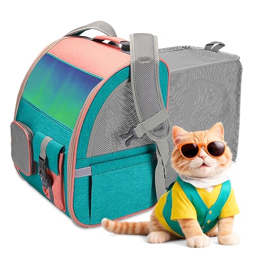 ALLSOPETS Hunderucksack Erweiterbarer Faltbarer Haustiertragerucksack für Kleine Hunde und Katzen mit Sicherheitsleine Wasserdichter Langlebiger Katzenrucksack für Reisen Wandern Camping Blau von ALLSOPETS